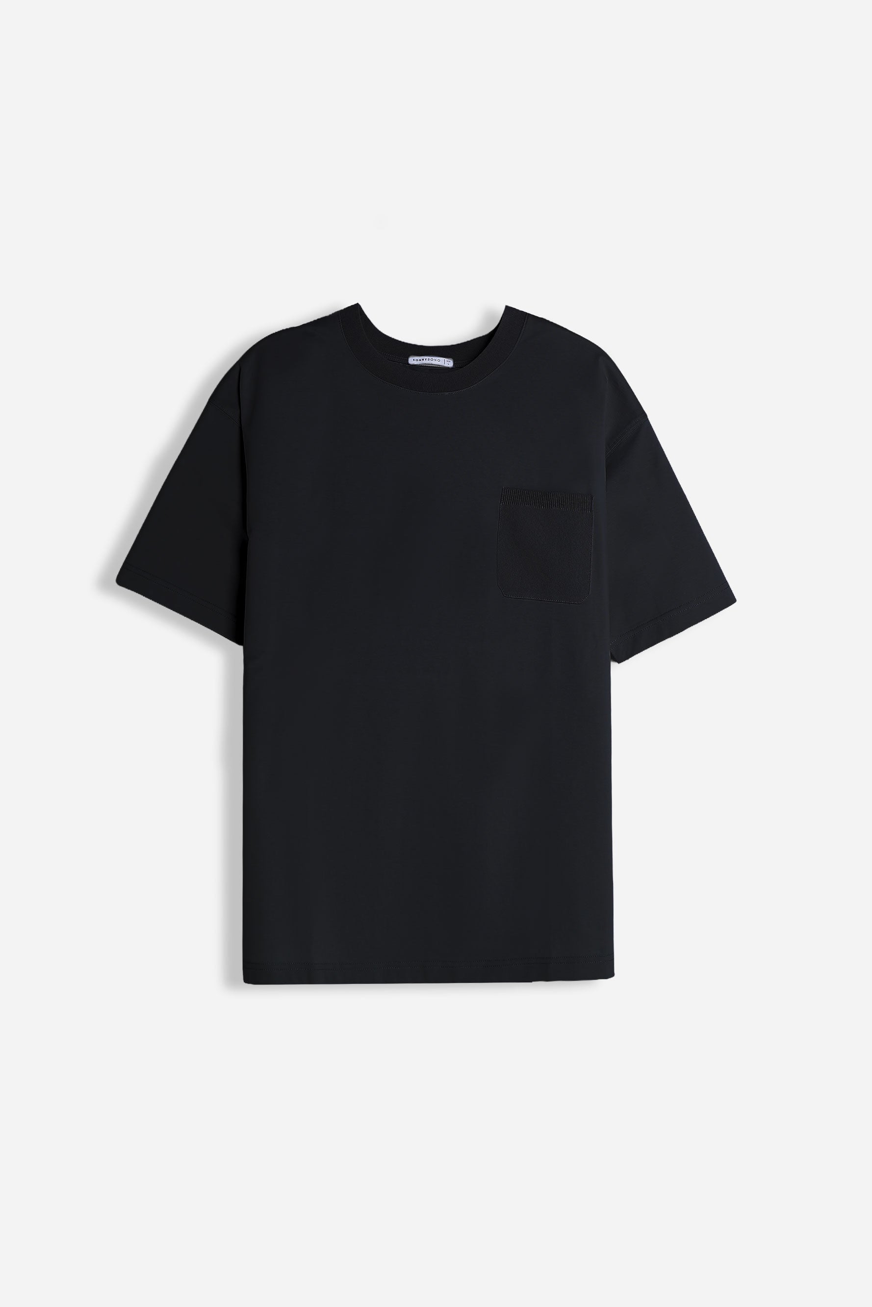 T-SHIRT GIROCOLLO STRETCH CON COLLO E TASCHINO A COSTINE NERO