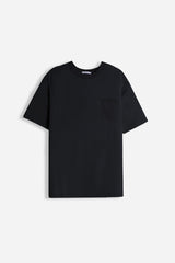 T-SHIRT GIROCOLLO STRETCH CON COLLO E TASCHINO A COSTINE NERO