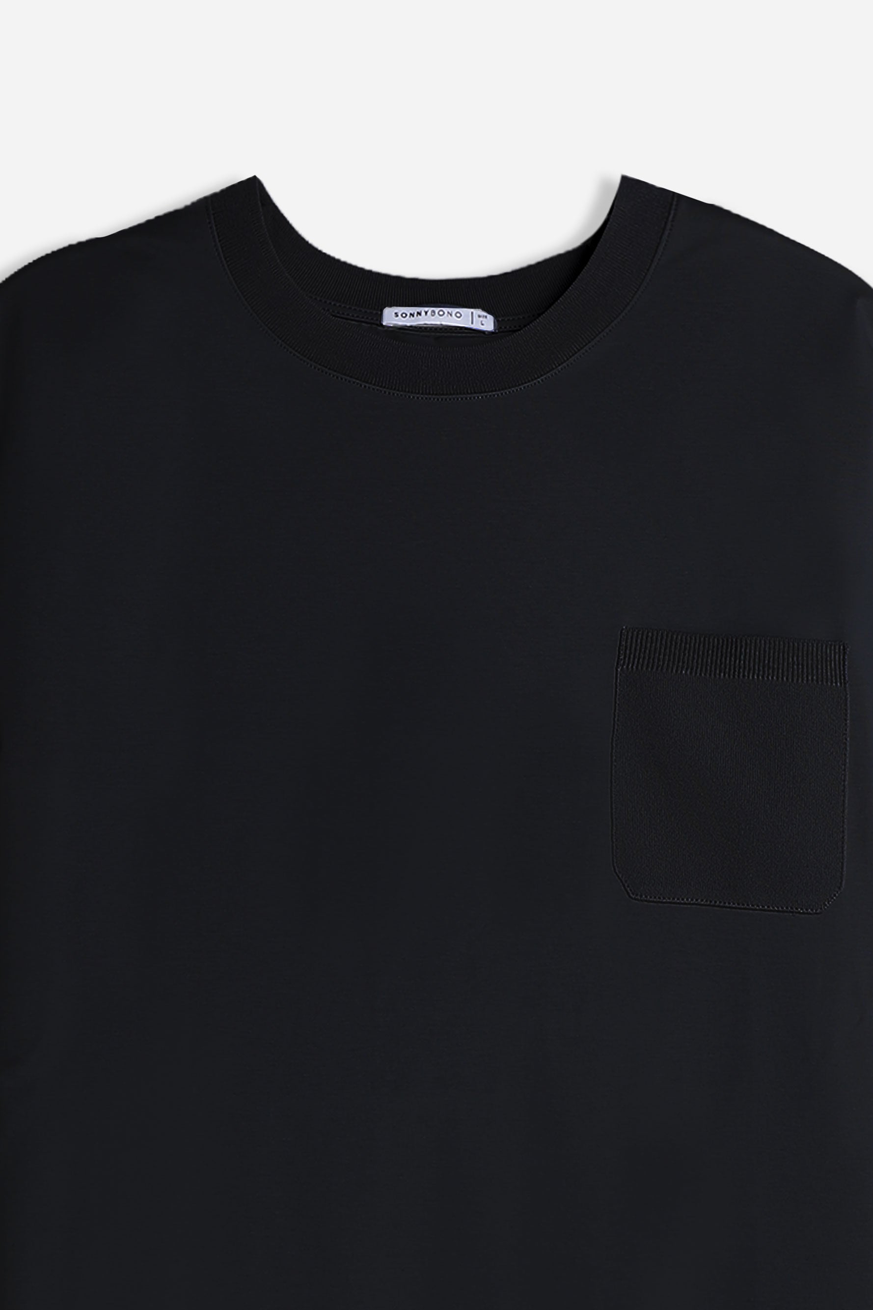 T-SHIRT GIROCOLLO STRETCH CON COLLO E TASCHINO A COSTINE NERO