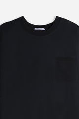 T-SHIRT GIROCOLLO STRETCH CON COLLO E TASCHINO A COSTINE NERO