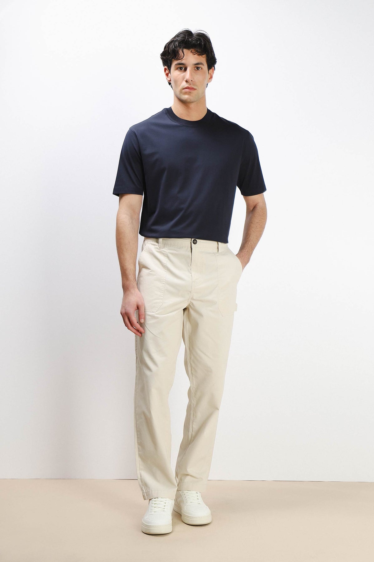 T-SHIRT GIROCOLLO STRETCH CON COLLO A COSTINE BLEU