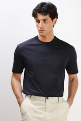 T-SHIRT GIROCOLLO STRETCH CON COLLO A COSTINE BLEU