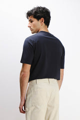 T-SHIRT GIROCOLLO STRETCH CON COLLO A COSTINE BLEU