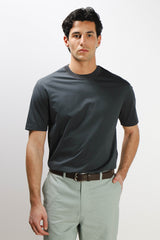 T-SHIRT GIROCOLLO STRETCH CON COLLO A COSTINE GRIGIO SCURO