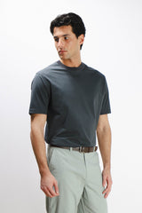 T-SHIRT GIROCOLLO STRETCH CON COLLO A COSTINE GRIGIO SCURO