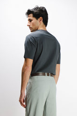 T-SHIRT GIROCOLLO STRETCH CON COLLO A COSTINE GRIGIO SCURO