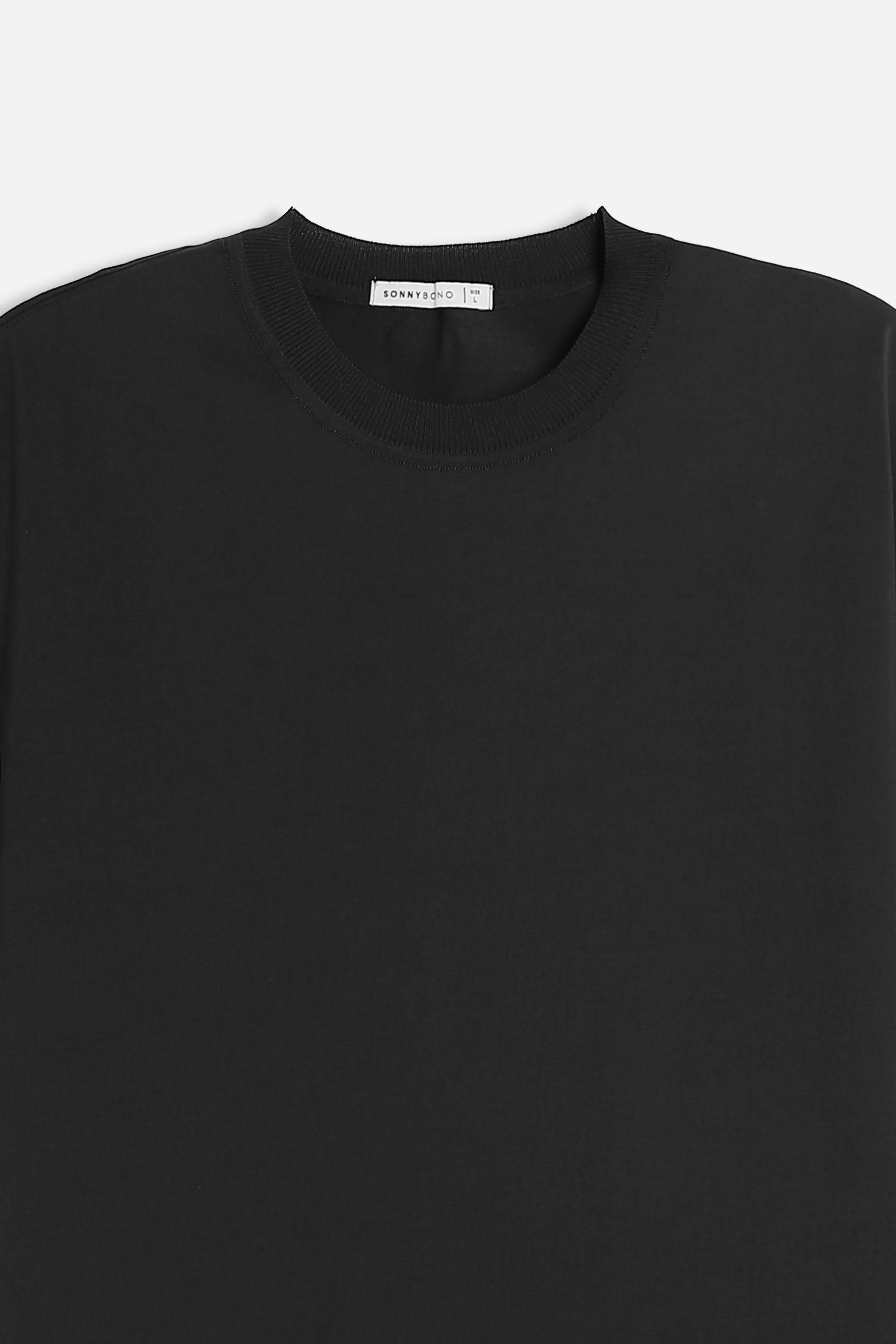 T-SHIRT GIROCOLLO STRETCH CON COLLO A COSTINE NERO