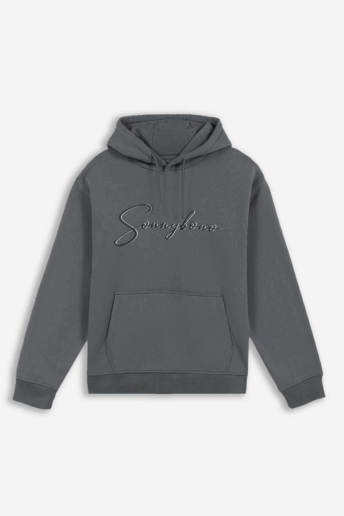 FELPA CON CAPPUCCIO E MARSUPIO CON LOGO RICAMATO GRIGIO SCURO - Sonnybono