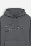 FELPA CON CAPPUCCIO E MARSUPIO CON LOGO RICAMATO GRIGIO SCURO - Sonnybono
