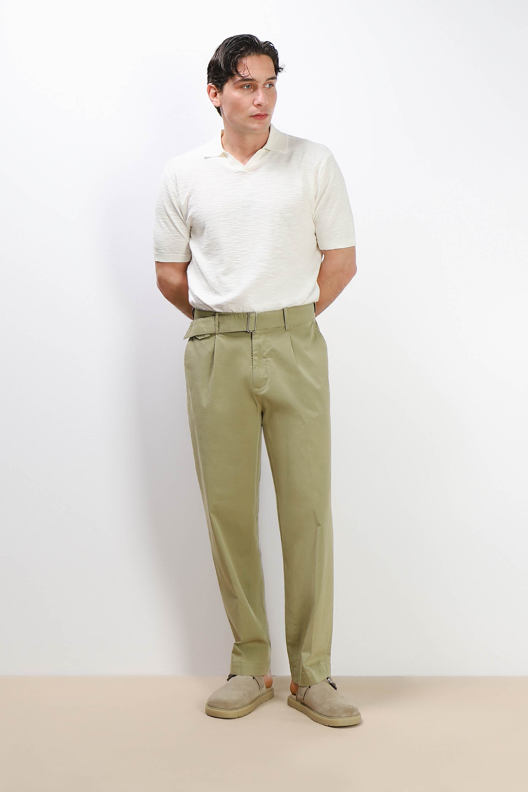 PANTALONE CHINO DOPPIA PENCE E CINTURINO KAKI