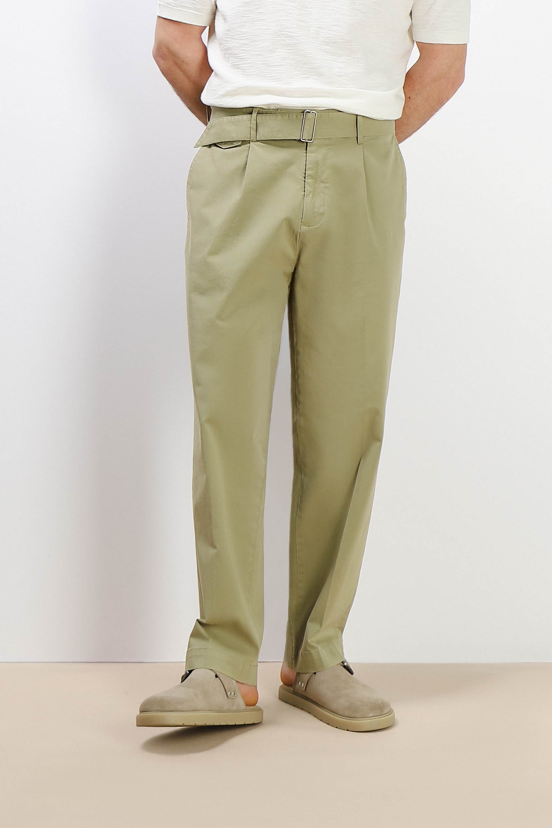 PANTALONE CHINO DOPPIA PENCE E CINTURINO KAKI