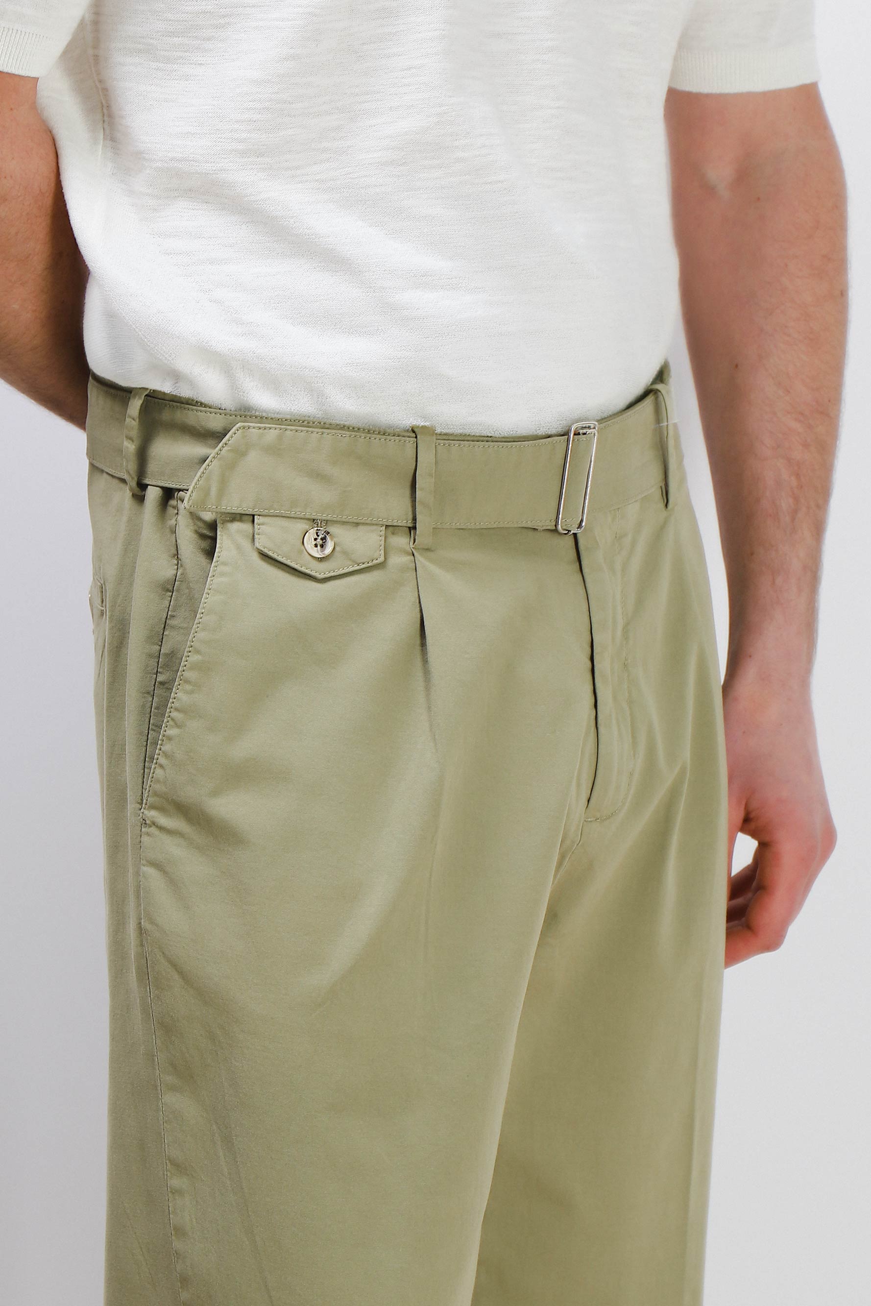PANTALONE CHINO DOPPIA PENCE E CINTURINO KAKI