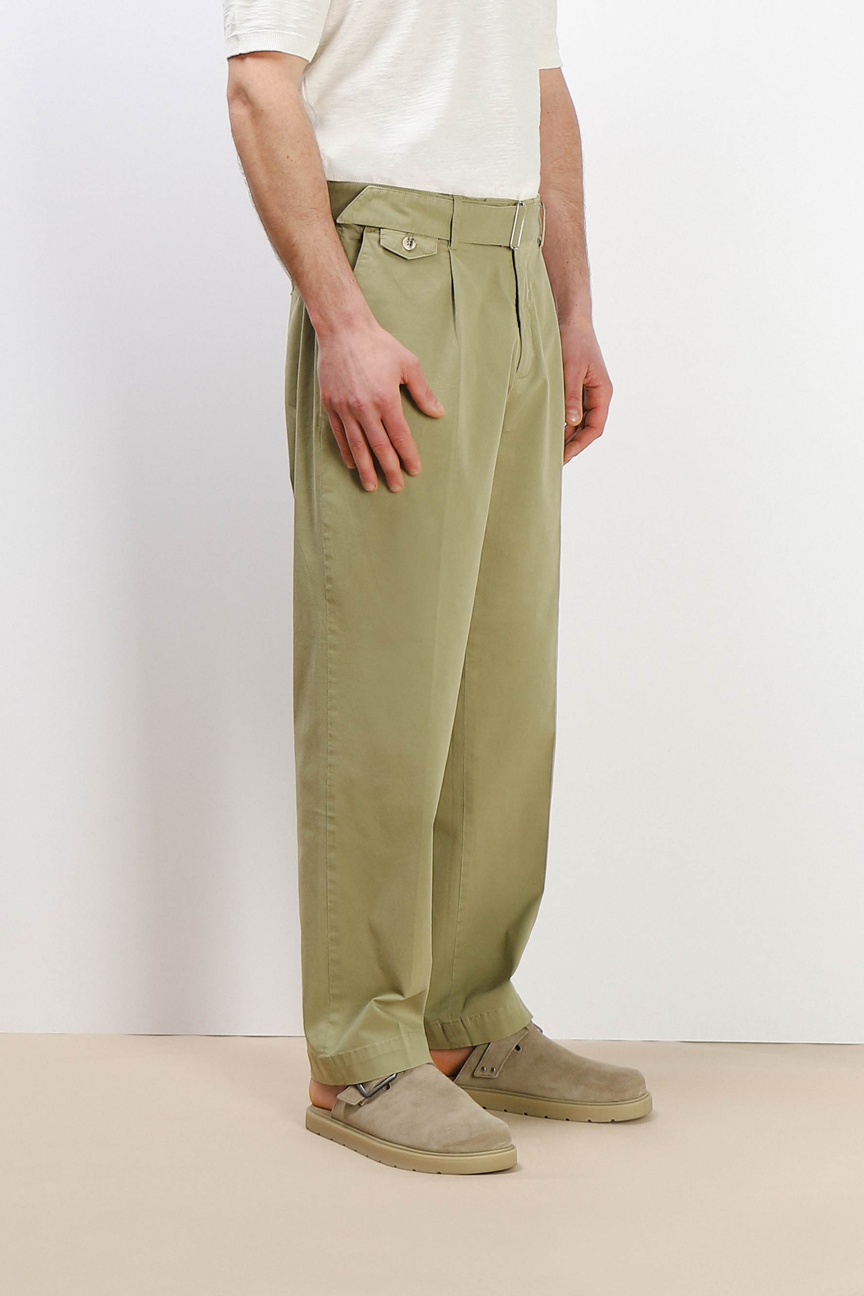 PANTALONE CHINO DOPPIA PENCE E CINTURINO KAKI