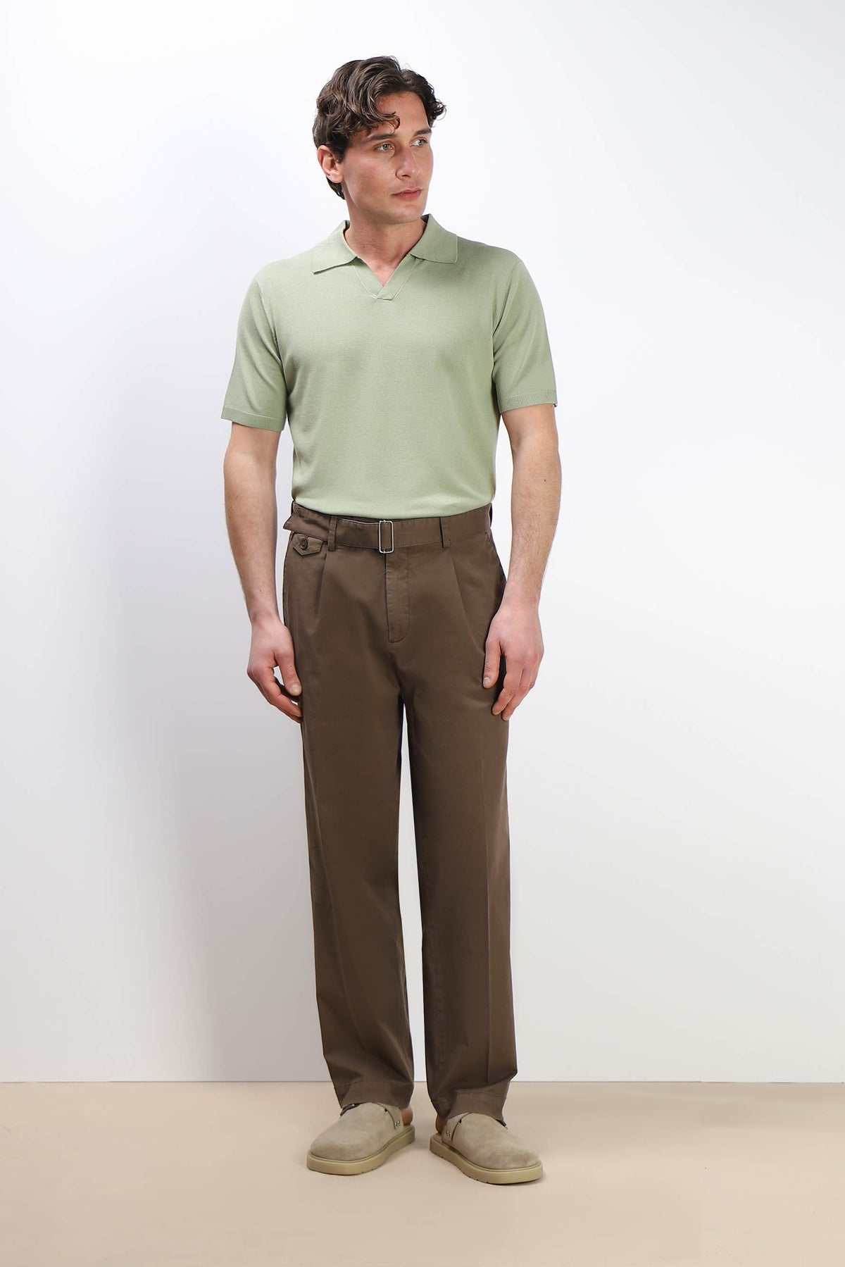 PANTALONE CHINO DOPPIA PENCE E CINTURINO MORO