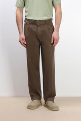 PANTALONE CHINO DOPPIA PENCE E CINTURINO MORO