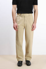 PANTALONE CHINO DOPPIA PENCE E CINTURINO BEIGE SCURO