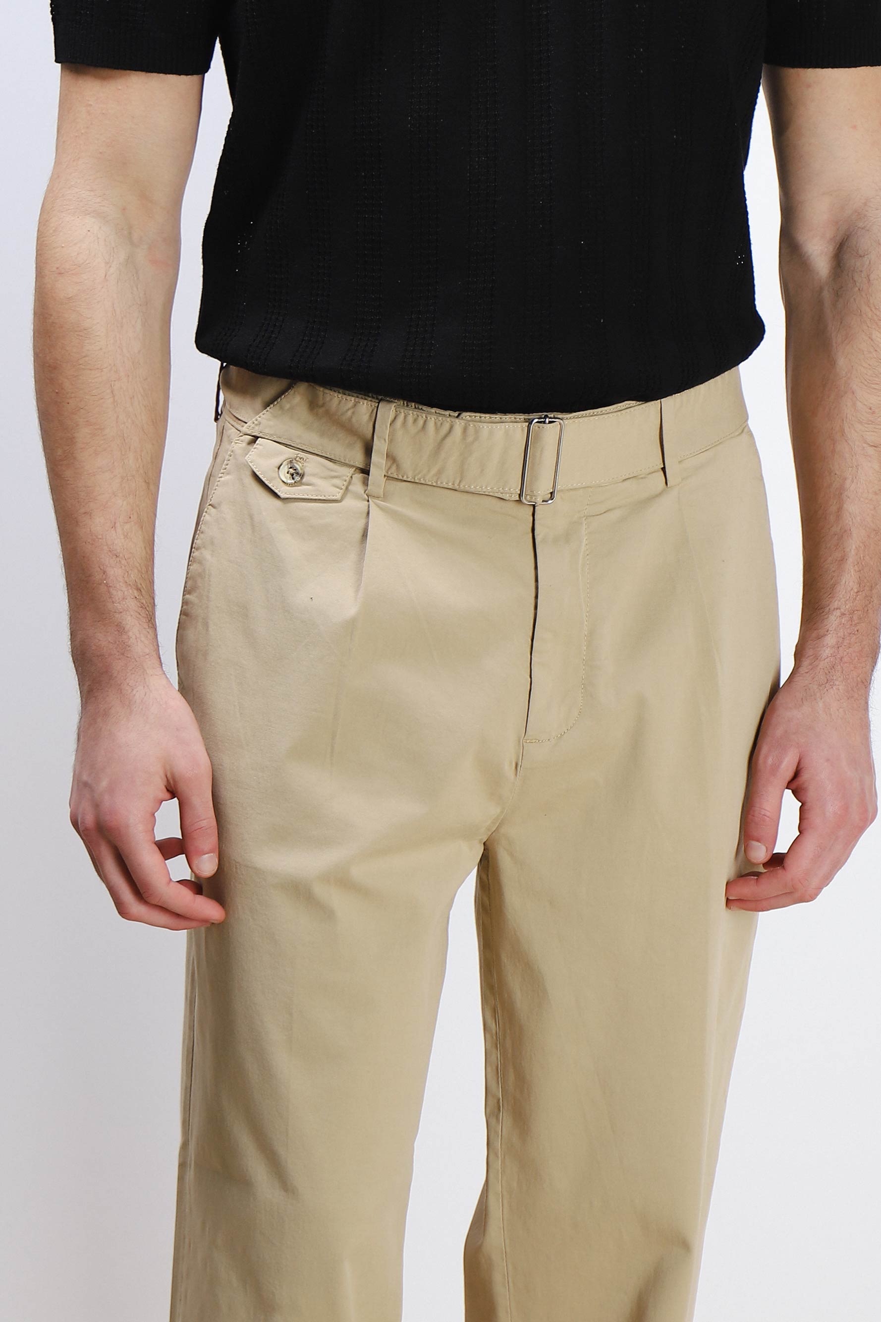 PANTALONE CHINO DOPPIA PENCE E CINTURINO BEIGE SCURO