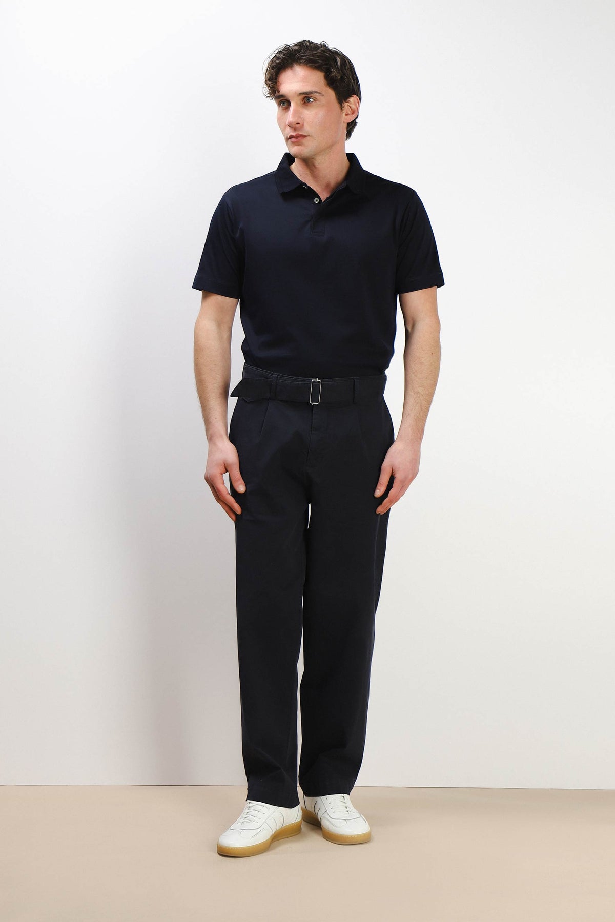 PANTALONE CHINO DOPPIA PENCE E CINTURINO BLEU