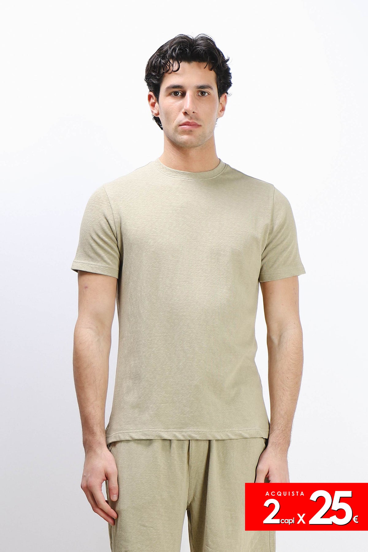 T-SHIRT GIROCOLLO SLUB EFFETTO LINO KAKI