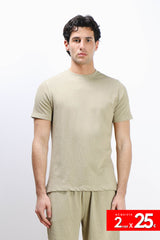 T-SHIRT GIROCOLLO SLUB EFFETTO LINO KAKI