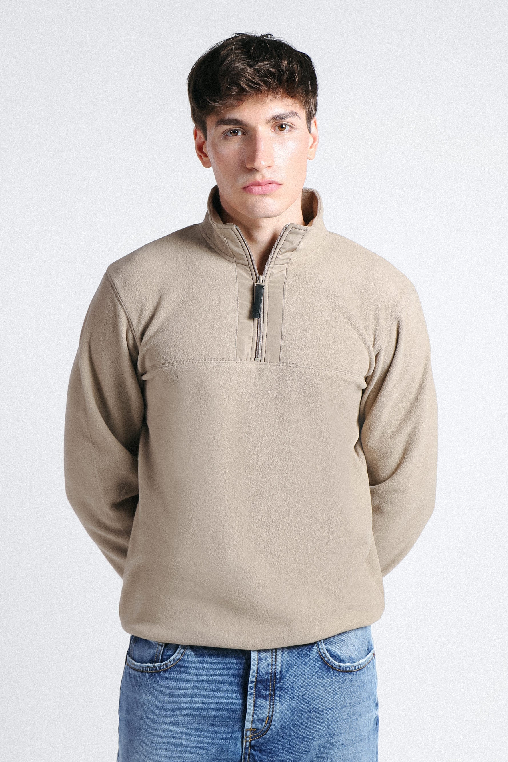 FELPA MEZZA ZIP IN PILE TORTORA - Sonnybono