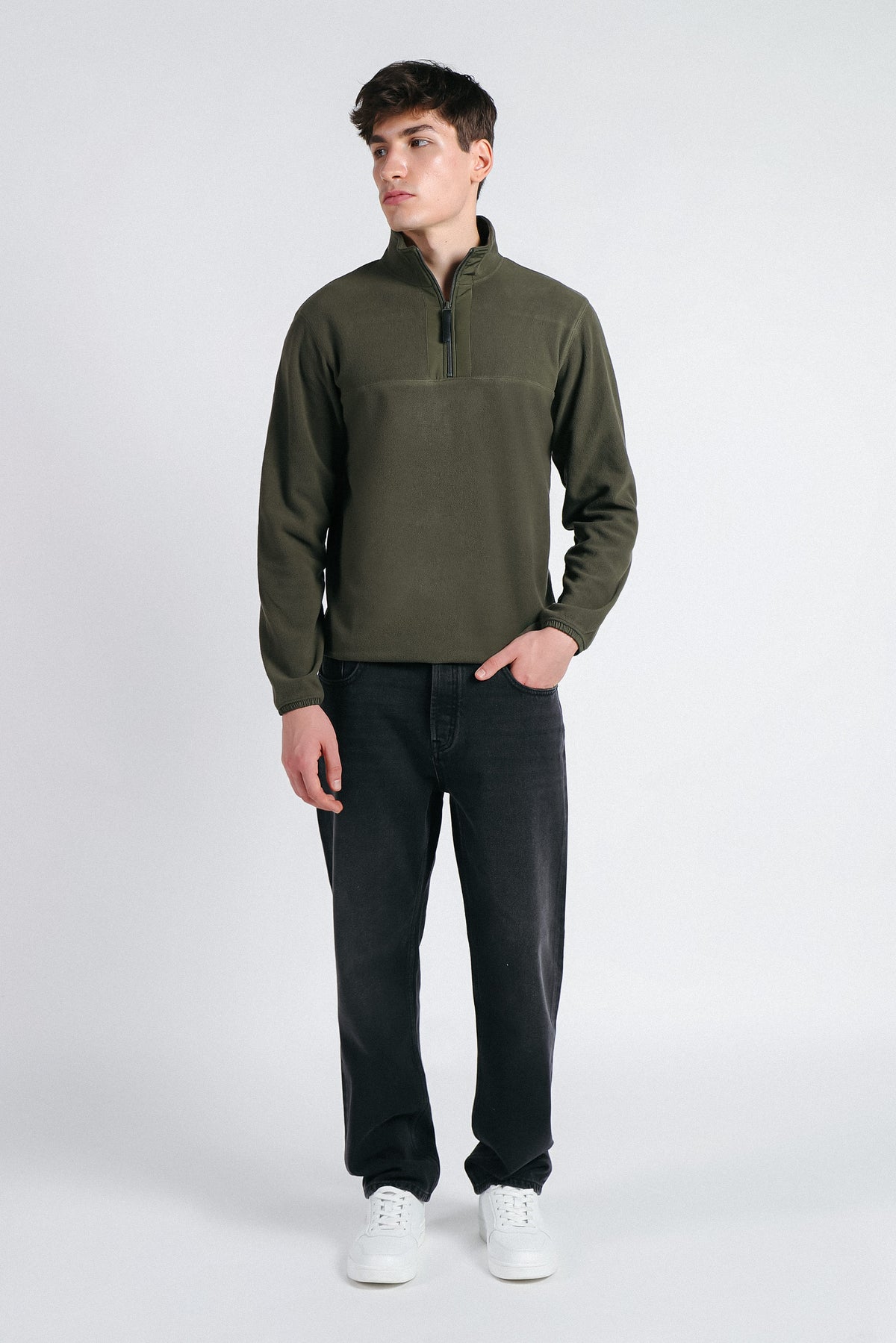 FELPA MEZZA ZIP IN PILE VERDE MILITARE - Sonnybono