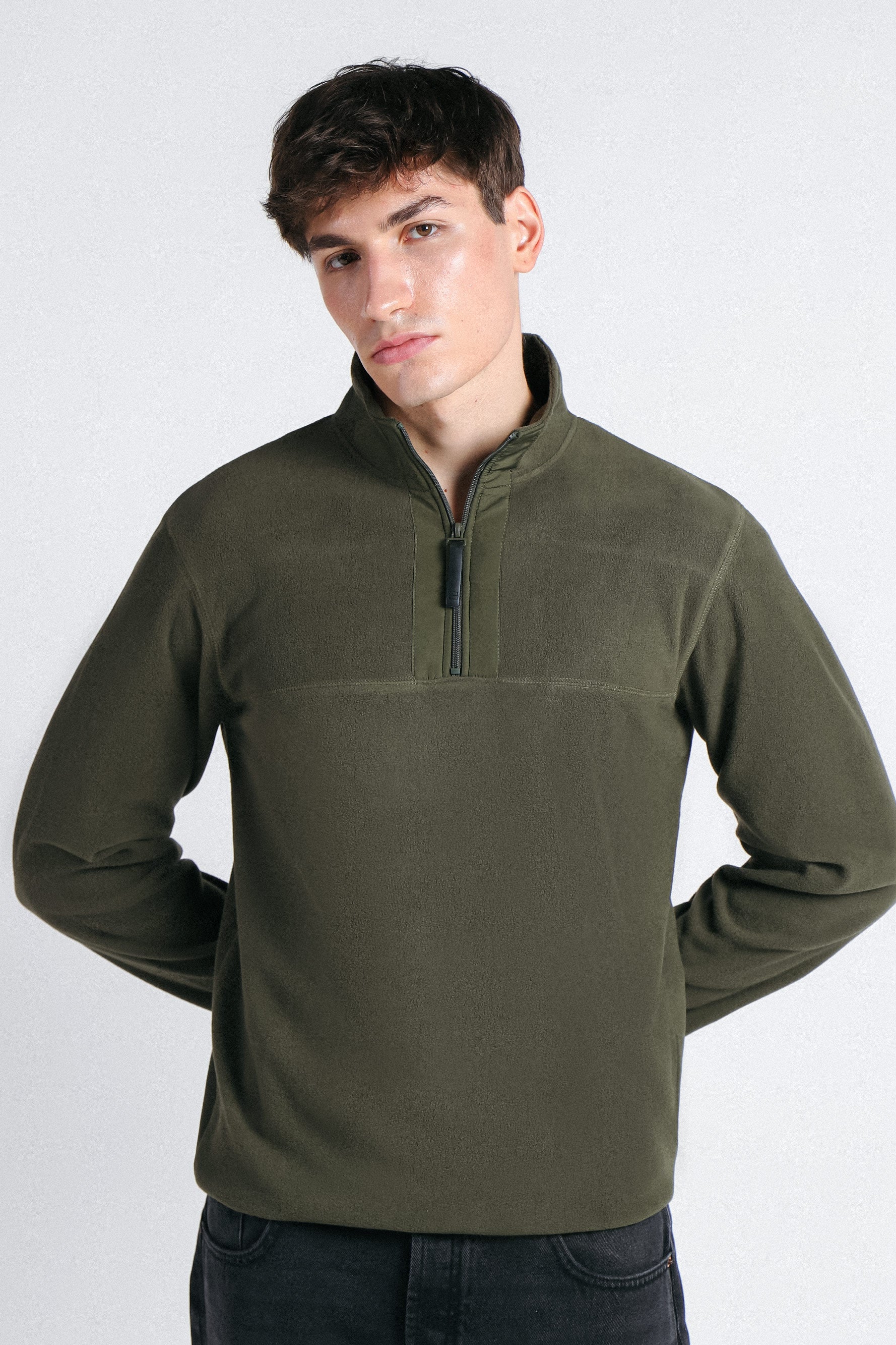 FELPA MEZZA ZIP IN PILE VERDE MILITARE - Sonnybono