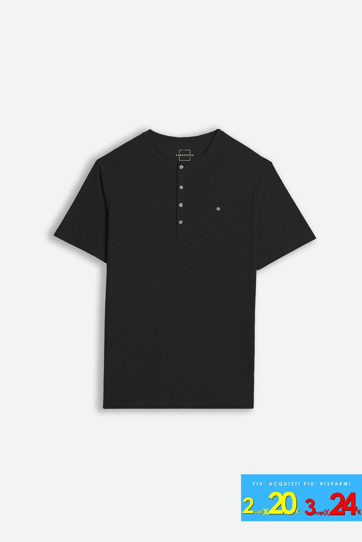 T-SHIRT SLUB SERAFINO CON TASCHINO NERO