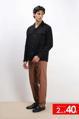 CAMICIA TASCHE FRONTALI COTONE SLUB NERO