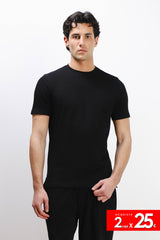T-SHIRT GIROCOLLO SLUB EFFETTO LINO NERO