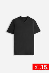 T-SHIRT SCOLLO A V BASIC STRETCH NERO