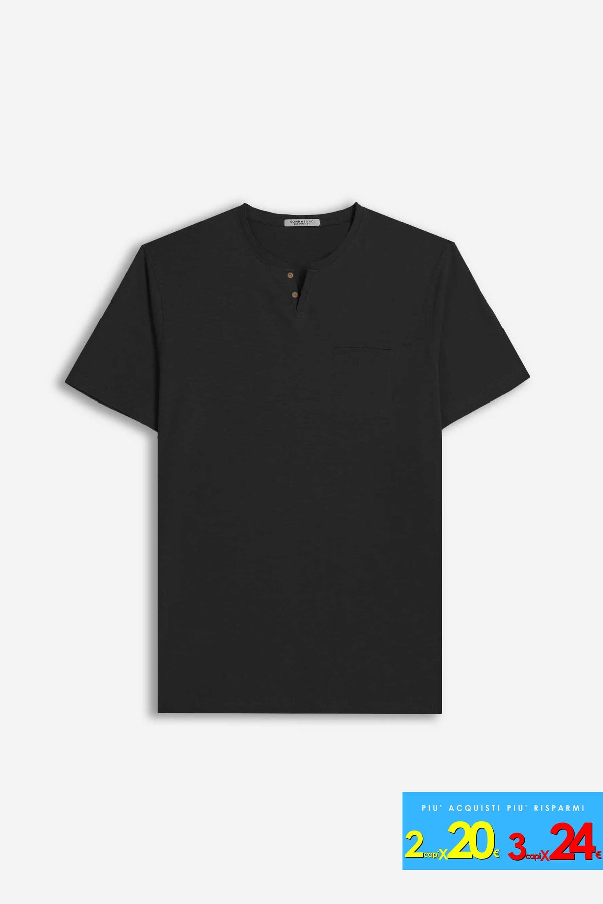 T-SHIRT COLLO A GOCCIA IN SLUB NERO