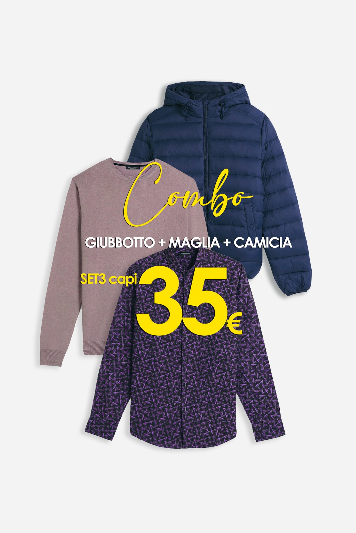 BOX GIUBBOTTO BLEU + MAGLIA CIPOLLA + CAMICIA VIOLA
