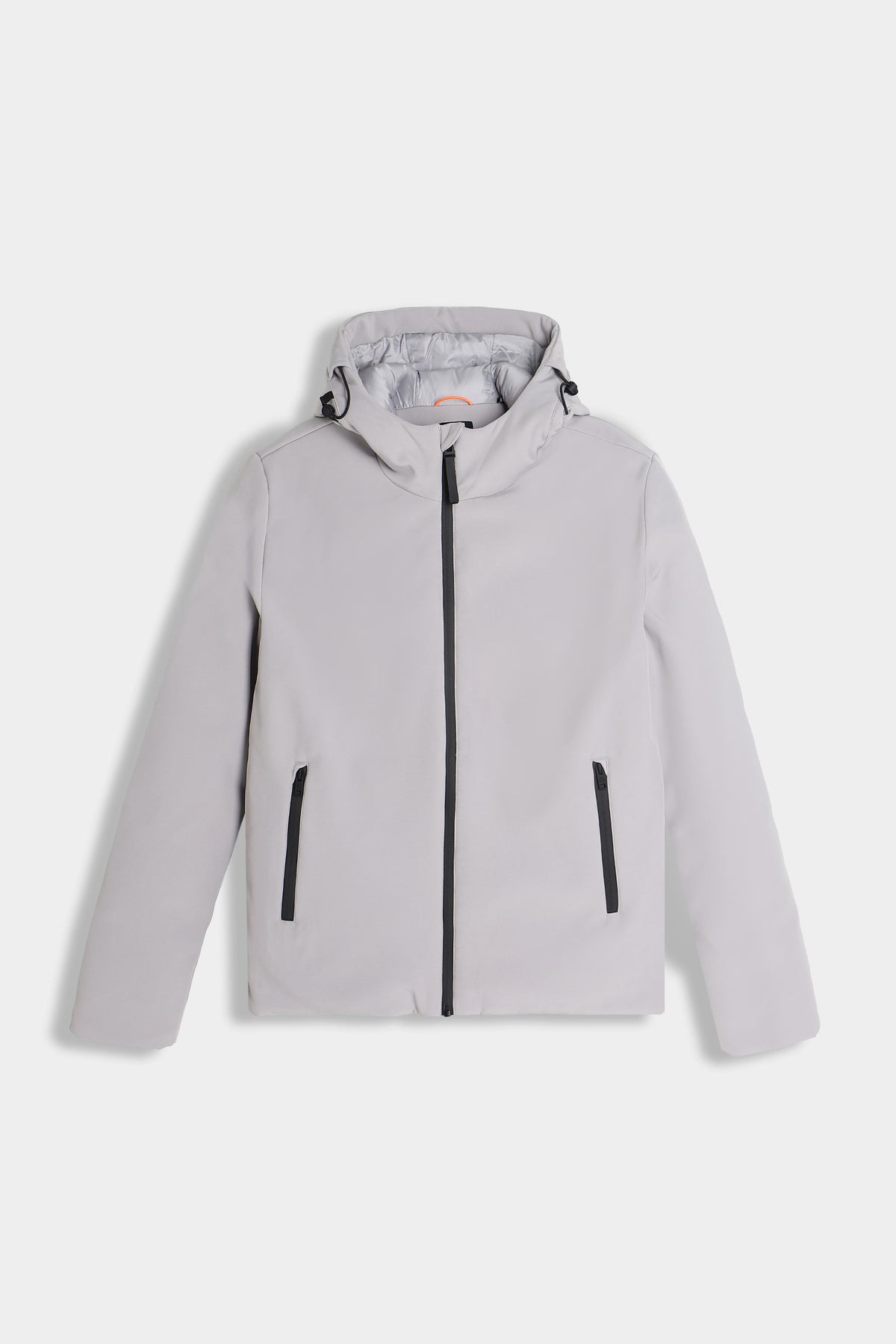 GIUBBOTTO IN SOFTSHELL IMBOTTITO CON CAPPUCCIO GRIGIO GHIACCIO