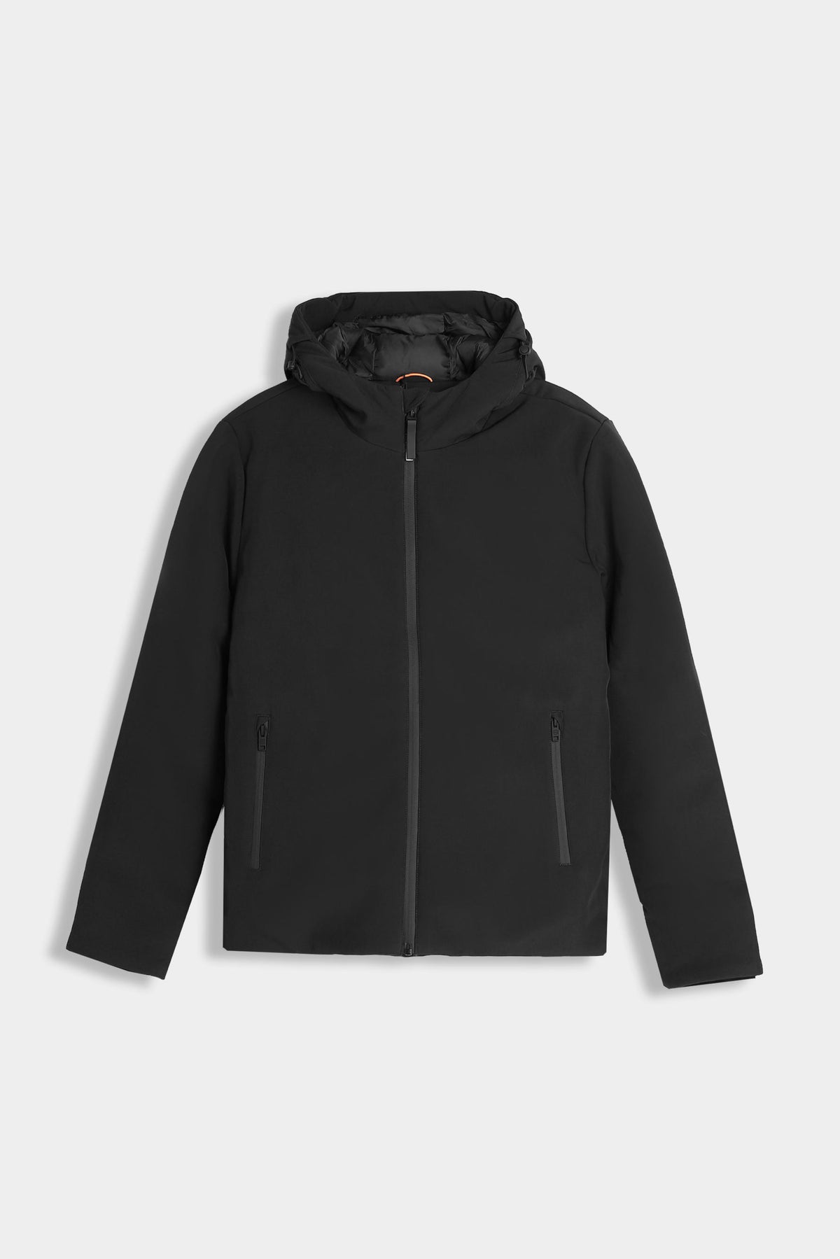 GIUBBOTTO IN SOFTSHELL IMBOTTITO CON CAPPUCCIO NERO