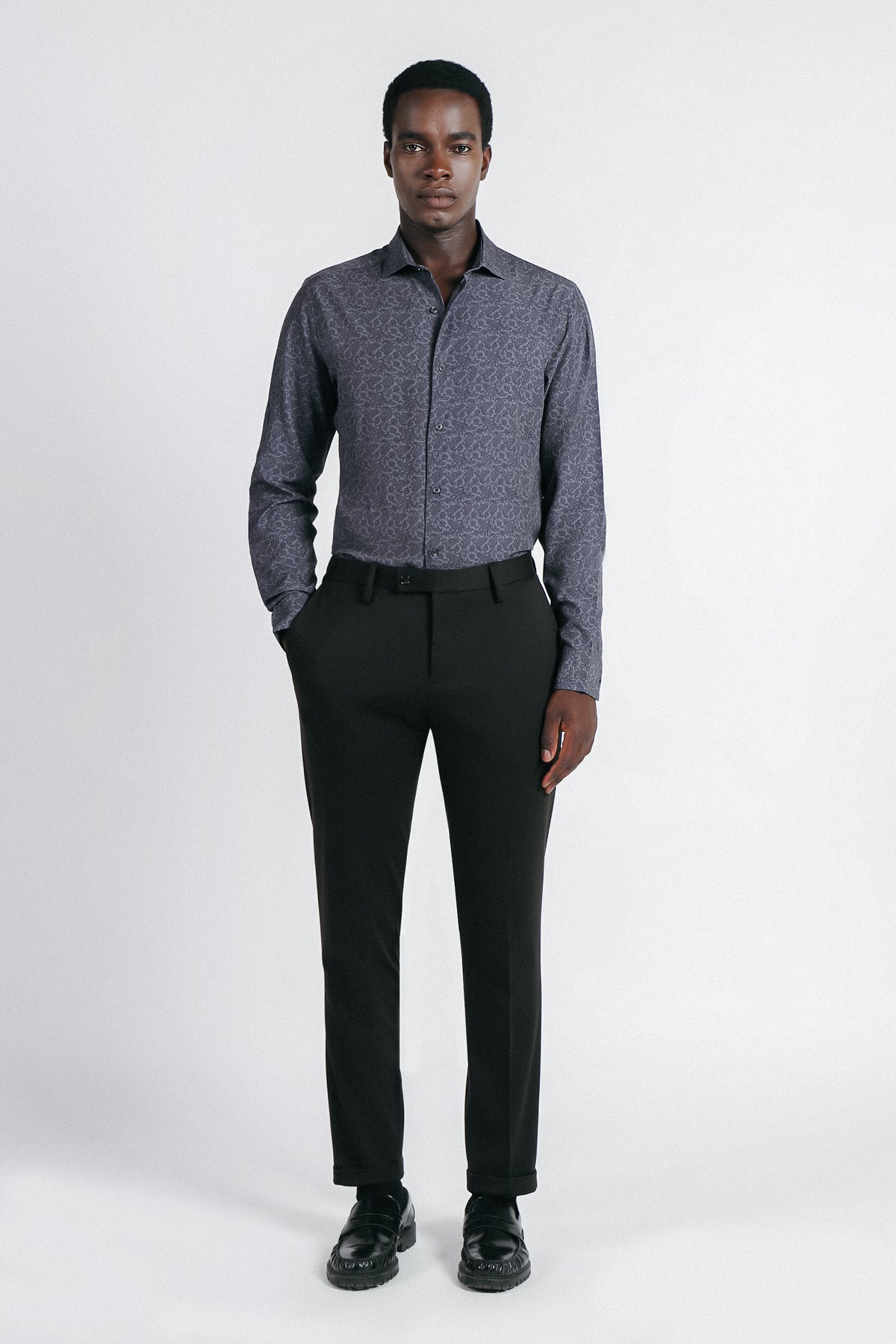 CAMICIA STRETCH STAMPATA F GRIGIO