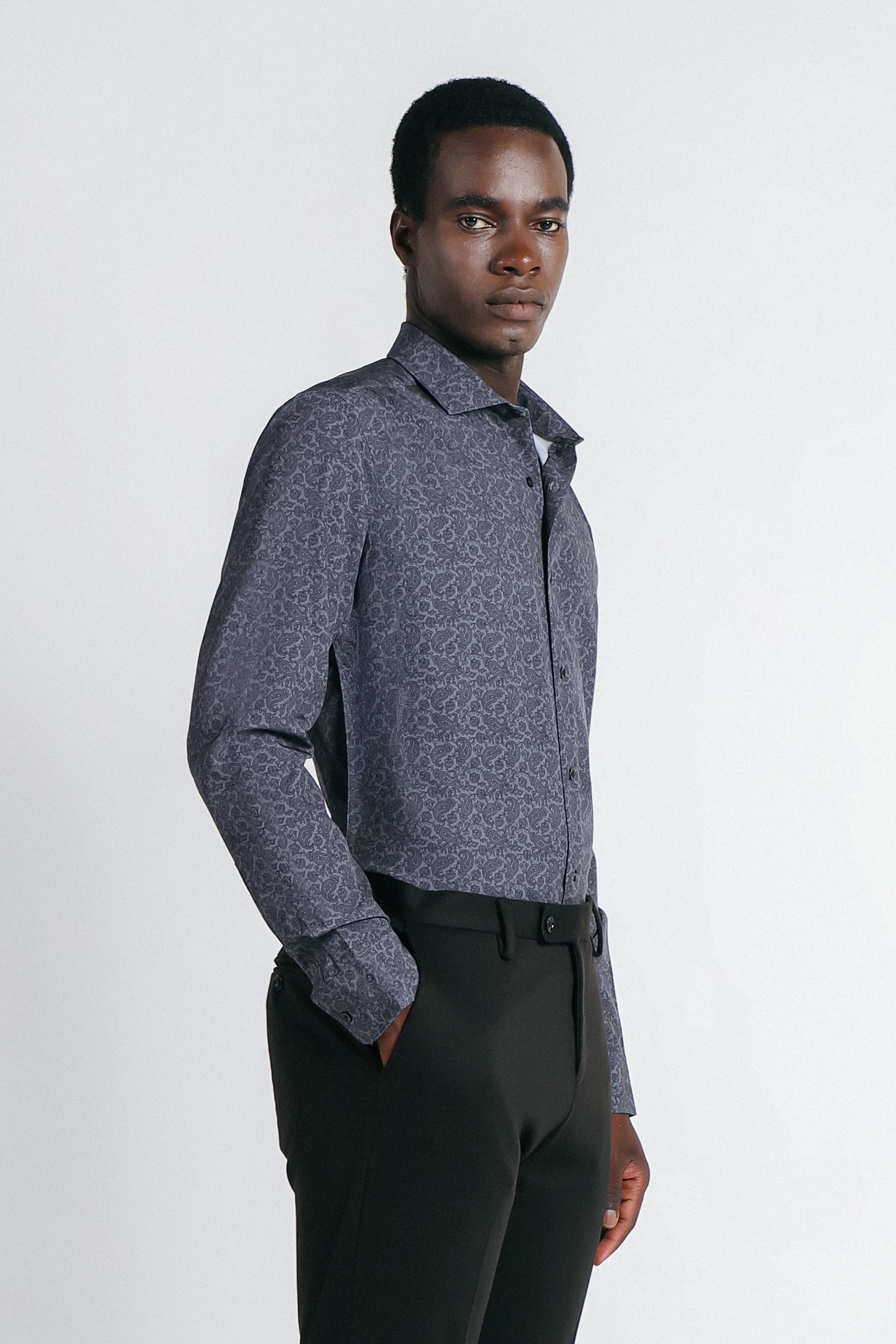 CAMICIA STRETCH STAMPATA F GRIGIO