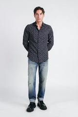 CAMICIA STRETCH STAMPATA F INDACO