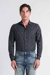 CAMICIA STRETCH STAMPATA F INDACO