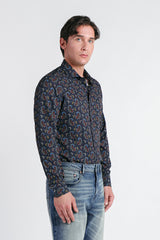 CAMICIA STRETCH STAMPATA F INDACO