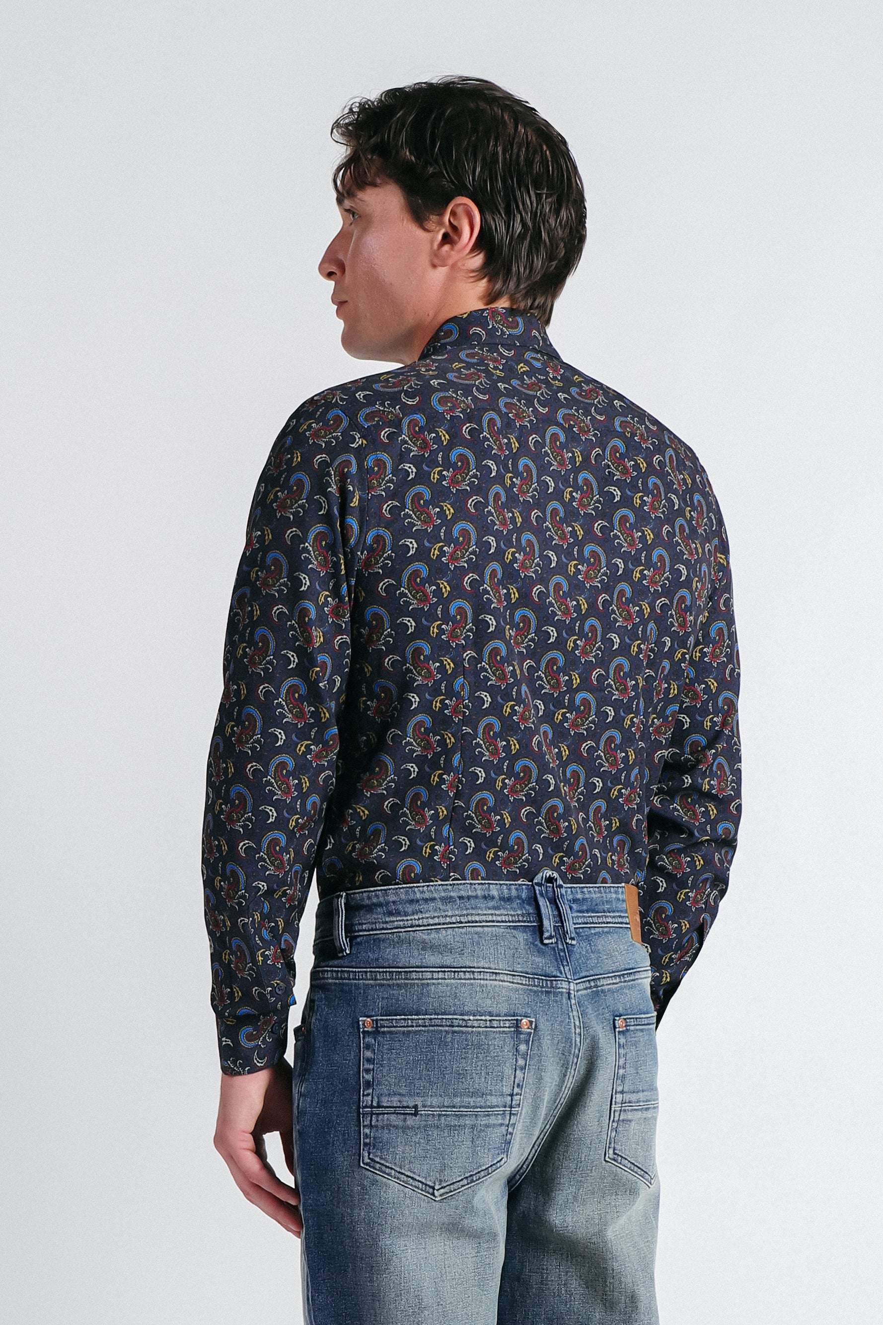 CAMICIA STRETCH STAMPATA F INDACO