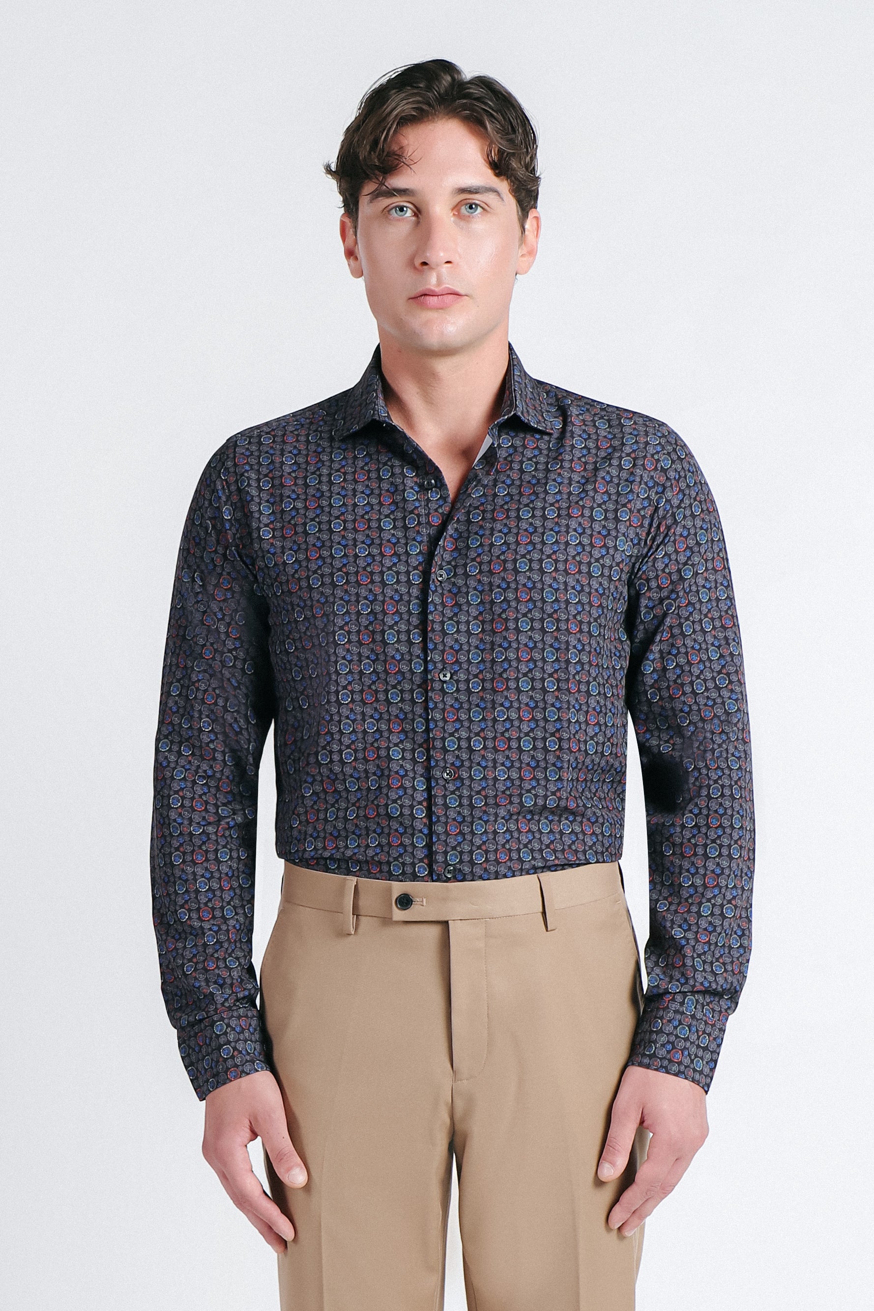 CAMICIA STRETCH STAMPATA F NERO