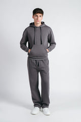 FELPA CON CAPPUCCIO E MARSUPIO BASIC GRIGIO SCURO - Sonnybono