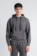 FELPA CON CAPPUCCIO E MARSUPIO OVER FIT GRIGIO SCURO