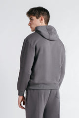 FELPA CON CAPPUCCIO E MARSUPIO OVER FIT GRIGIO SCURO