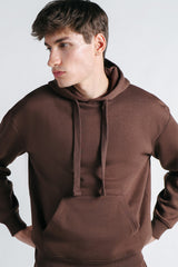 FELPA CON CAPPUCCIO E MARSUPIO OVER FIT MARRONE