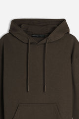 FELPA CON CAPPUCCIO E MARSUPIO OVER FIT MARRONE