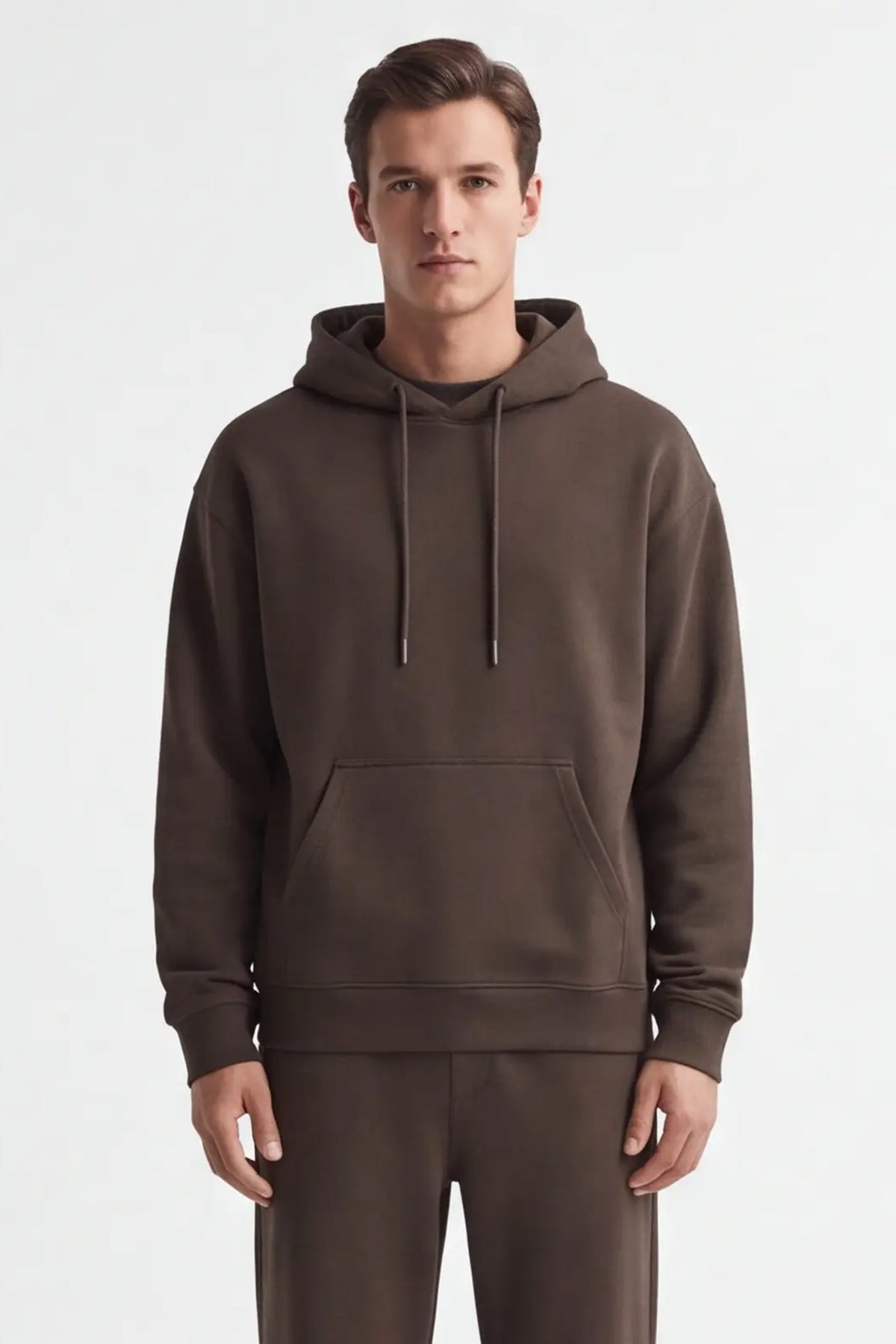 FELPA CON CAPPUCCIO E MARSUPIO OVER FIT MARRONE