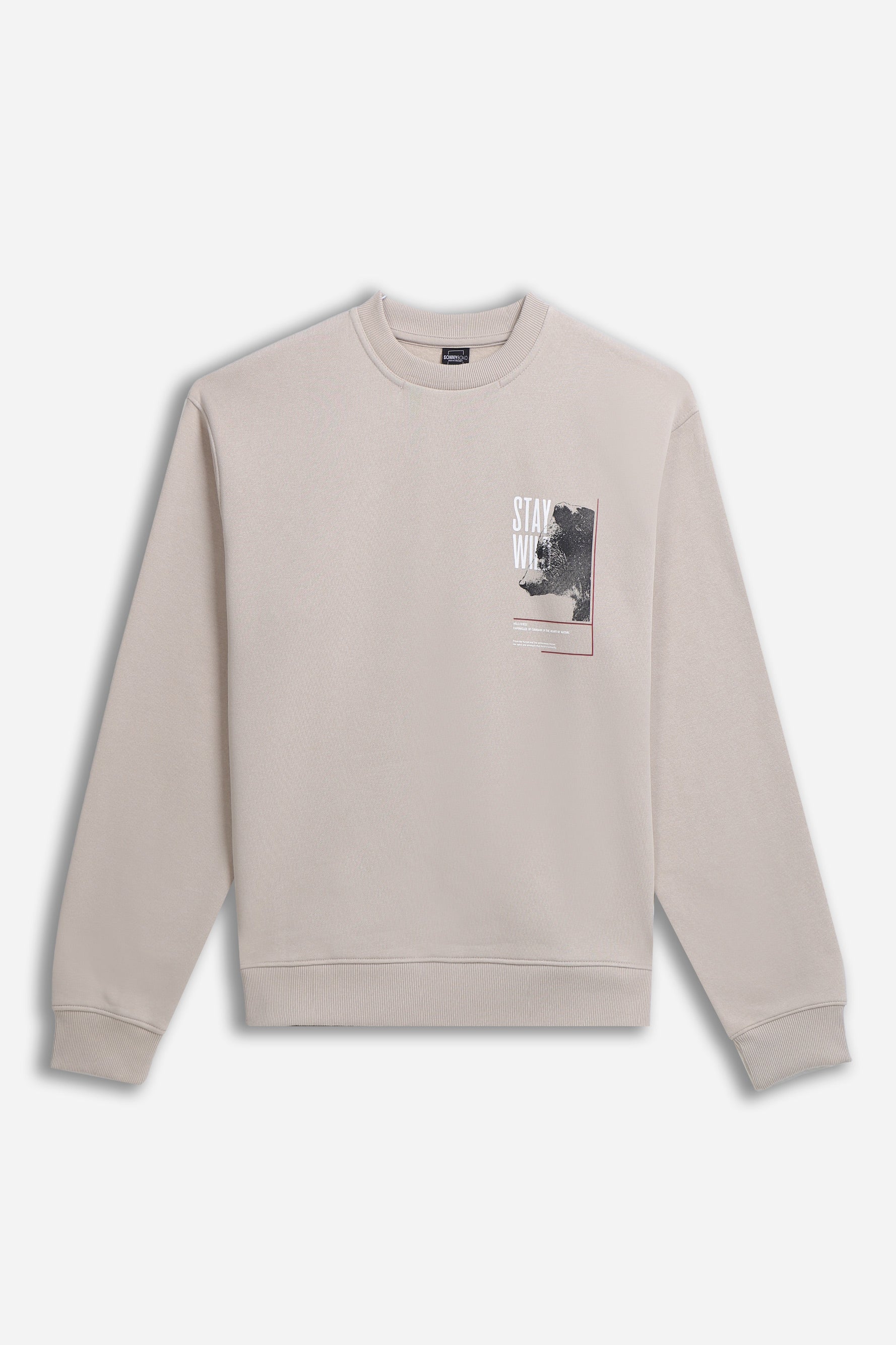 FELPA GIROCOLLO CON STAMPA BEIGE