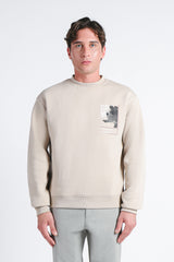 FELPA GIROCOLLO CON STAMPA BEIGE